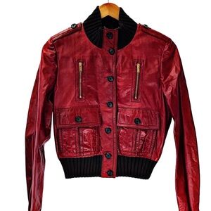 Authentic Gucci Tom Ford Rare Red Leather Madonna Bomber Jacket